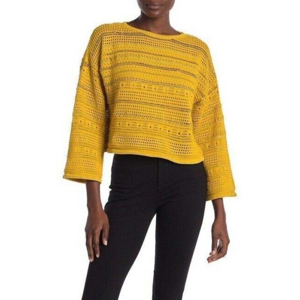 NWT Ceny Women's Pointelle Boat Neck Sweater - Gold - L